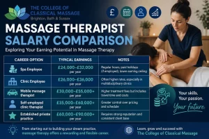 A table showing massage therapist salary comparison